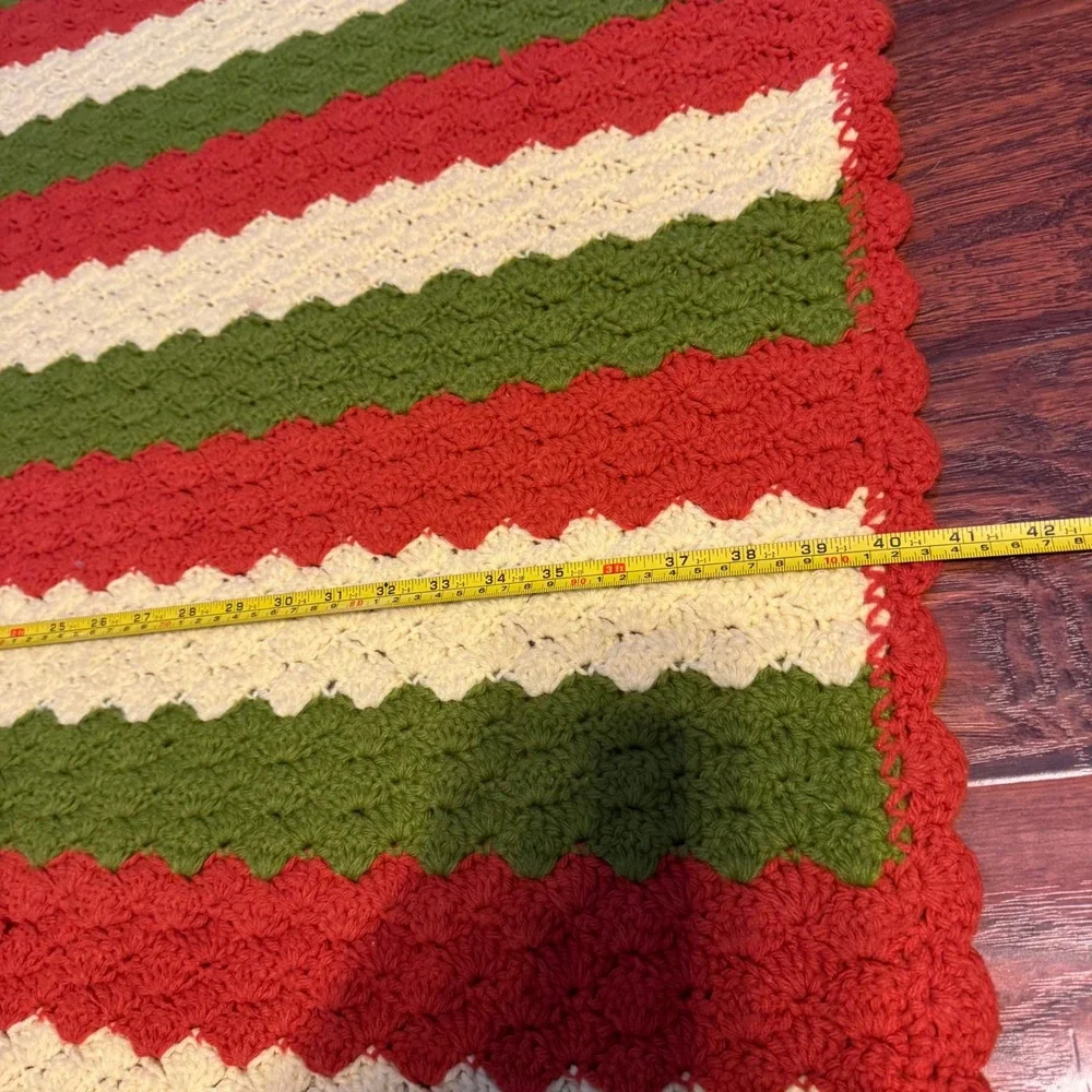 Vintage Grandma Granny Crochet Afghan Blanket Orange Green Yellow Shell Stitch